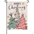 thumbnail image 1 of Merry Christmas Pine Tree Small Decorative Garden Flag, Xmas Snowflakes Polka Dots Stripes Yard Lawn Outside Decor, Winter Holiday Farmhouse Burlap Outdoor Home Decoration Double Sided 12 x 18, 1 of 6