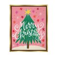 thumbnail image 1 of Merry Christmas Pink Starry Pattern Holiday Graphic Art Metallic Gold Framed Art Print Wall Art, 1 of 6