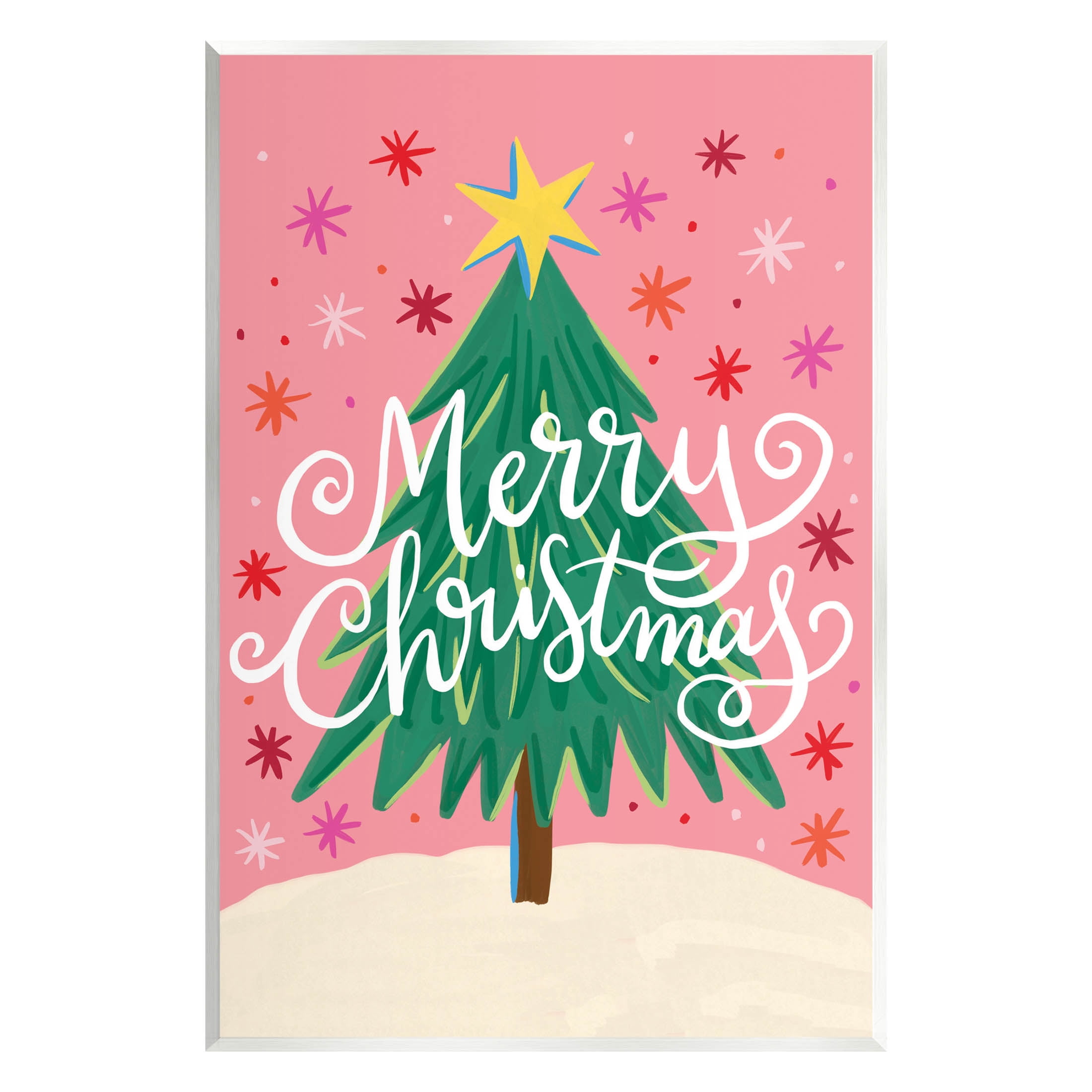 Merry Christmas Pink Starry Pattern Holiday Graphic Art Unframed Art Print Wall Art