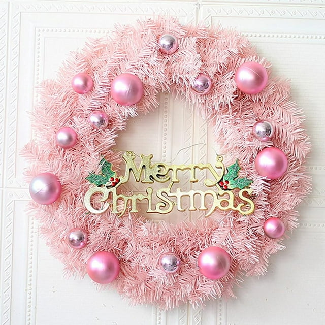 Merry Christmas Pink Wreath, 11.8 inch Pink Artificial Christmas Wreath