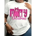 thumbnail image 1 of Merry Christmas Pink print Tree T-Shirt Women's Holiday Festive Graphic Tee Xmas Gift Top, 1 of 6