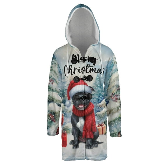 Merry Christmas Pitbull Enjoys Woofmas Winter Xmas Holiday All Over Print 3D Hooded Duffle Toggle Coat Terrier Dog Lover - 02022