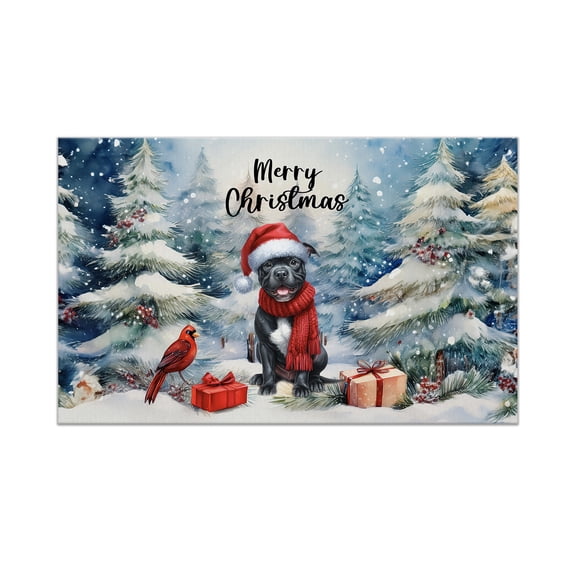 Merry Christmas Pitbull Enjoys Woofmas Winter Xmas Holiday Doormat Terrier Dog Lover Indoor Outdoor Welcome Mat - 02022