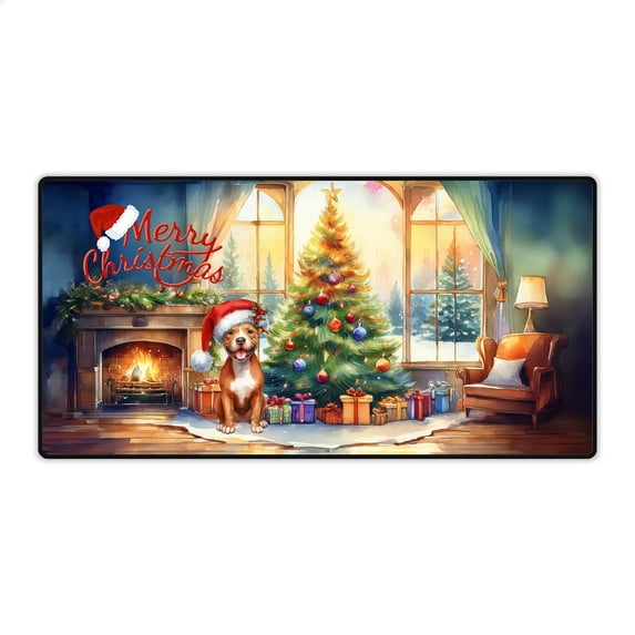 Merry Christmas Pitbull Santa Hat Xmas Tree Winter Holiday Desk Mat Full Keyboard Mouse Pad Terrier Dog Lover Large Mousepad - 01013