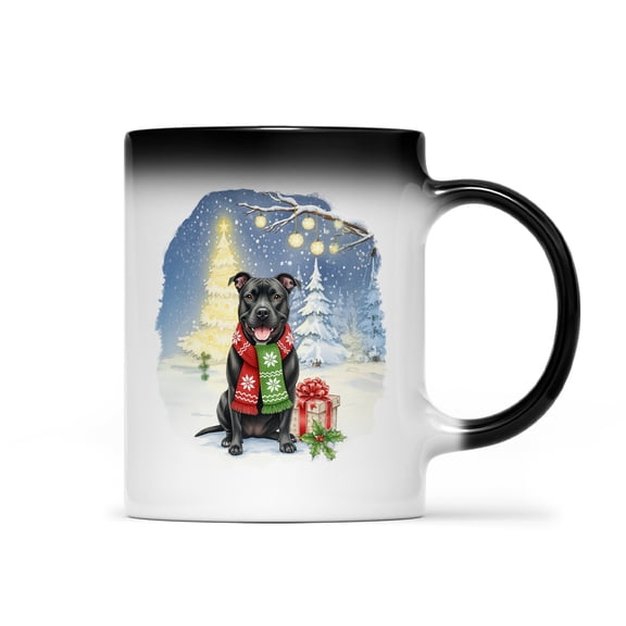 Merry Christmas Pitbull Snowy Winter with Gifts Tree Decorations Heat Color Changing Mug Terrier Dog Lover Magic Coffee Mug - 12020