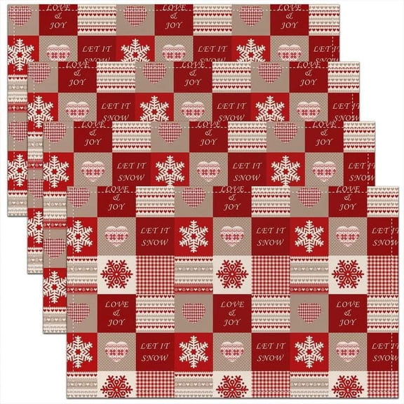 Merry Christmas Placemats 12"x18", Xmas Snowflake Elk Decor Table Place Mats Set of 4, Geometry Indoor Kitchen Dinner Party Decor Table Mats 18"x12"