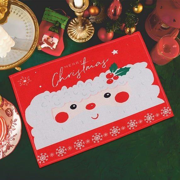 Merry Christmas Placemats, Red Snowman Table Mat, Snow Flower, White Line Border, Christmas Dining Mat, Dining Table Decor, Outdoor Indoor Kitchen BBQ Picnic Favor, Vintage