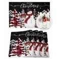 thumbnail image 1 of Merry Christmas Placemats Set of 2 Snowman Xmas Tree Black Background Heat Insulation Washable Place Mats, Rustic Non-Slip Table Mats for Dining Table Party Kitchen Decor,13x19 Inch, 1 of 4