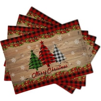 Merry Christmas Placemats Set of 4 18" x 12", Winter Xmas Tree Snowflake Red Plaid Table Mats Heat-Resisting Non Slip Reversible Burlap Coffee Place Mats for Party Dining Table Kitchen Decor