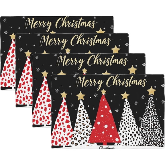 Merry Christmas Placemats Set of 4,Christmas Tree Placemats Dining Table Mat Set,12x18 Washable Stain Resistant Wipeable Cloth Placemat for Kitchen Buffet Parties