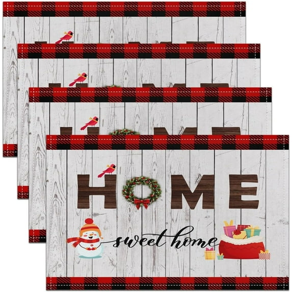 Merry Christmas Placemats Set of 4 Snowman Red Car Table Place Mats Kids Christmas Tree Placemat for Kitchen Dining Table 18"x12" Holiday Christmas Indoor Outdoor Decor Table Mats Easy to Clean