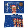 thumbnail image 1 of Merry Christmas Placemats Set of 6, Blue Winter Xmas Hat Deer Snowflake Placemats for Dining Table, Place Mats for Kitchen Tabletop, Waterproof Wipeable Dining Table Mats Set, 1 of 9