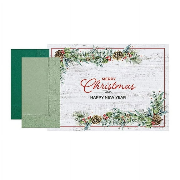 Merry Christmas Placemats with Napkins Combo Set - Pack of 10