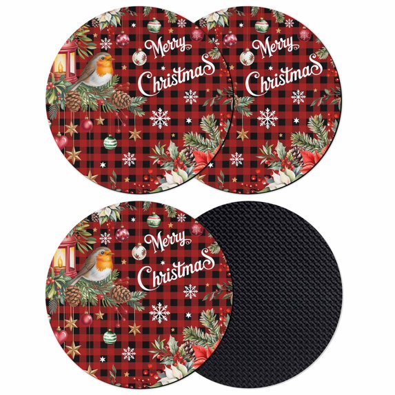 Merry Christmas Plaid Coasters Set of 4, Absorbent Coasters for Drinks, Checkered Xmas Tree Snowflake Poinsettia Coaster for Desk Coffee Table Protection, Home Decor House Warming Gifts 4"