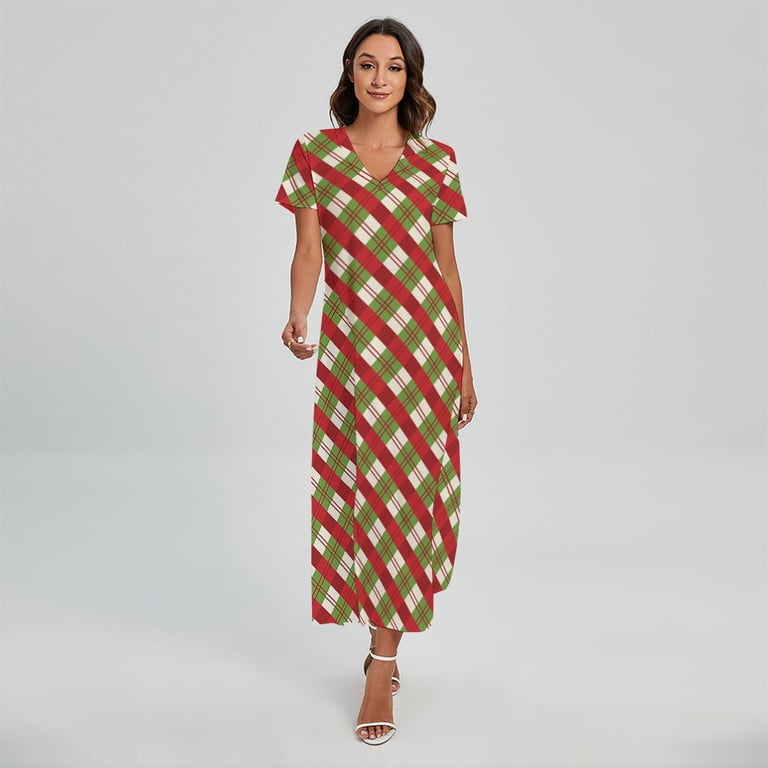 Merry Christmas Plaid Pattern Printed Short Sleeve Maxi Dress, Jesus  Christian Fashion Summer Maxi Dress For Women - Walmart.com