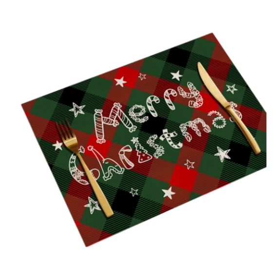 Merry Christmas Plaid Placemat, Fabric Table Mat Heat Resistant, Decorative Dining Mat for Holiday Gathering Family Feast Table Setting