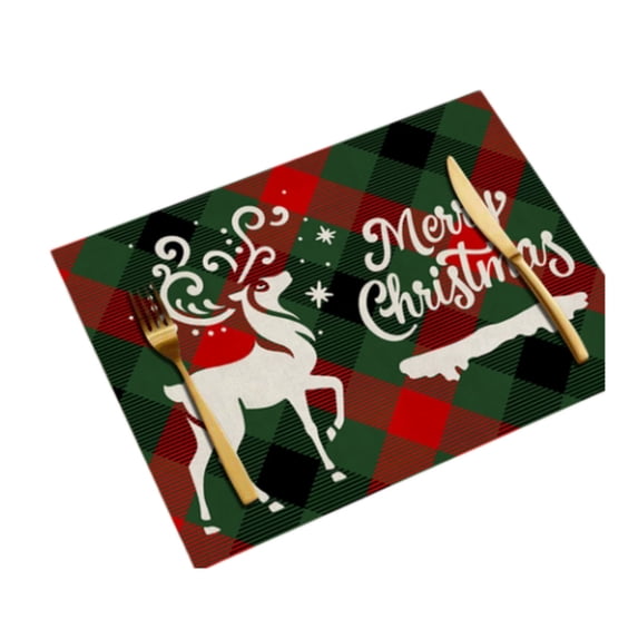Merry Christmas Plaid Placemat, Fabric Table Mat Heat Resistant, Decorative Dining Mat for Holiday Gathering Family Feast Table Setting