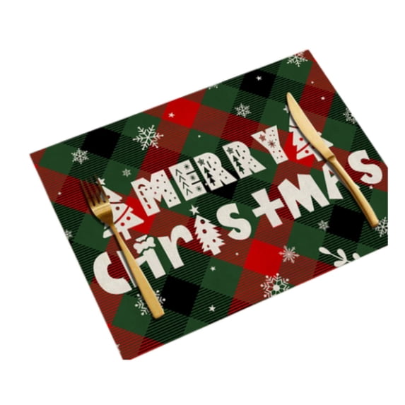 Merry Christmas Plaid Placemat, Fabric Table Mat Heat Resistant, Decorative Dining Mat for Holiday Gathering Family Feast Table Setting