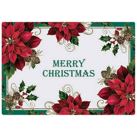 Merry Christmas Poinsettia Disposable Paper Placemats - 9.75in. x 14in. - 25 Pack (311153)