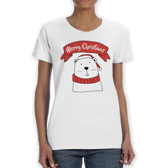 Merry Christmas Polar Bear T-Shirt Women -SPIdeals Designs, Female Small