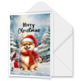 thumbnail image 1 of Merry Christmas Pomeranian Enjoys Woofmas Winter Xmas Holiday 5x7in Folded Greeting Card Pom Dog Lover Gifts Single Note Card with Envelope - 02022, 1 of 5
