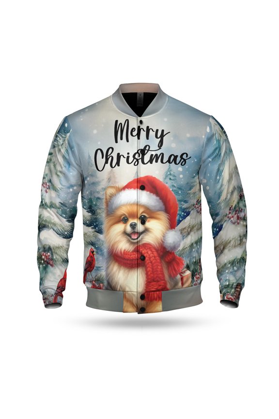 Merry Christmas Pomeranian Enjoys Woofmas Winter Xmas Holiday All Over Print 3D Baseball Jacket Pom Dog Lover Gifts Bomber Jacket Softball - 02022