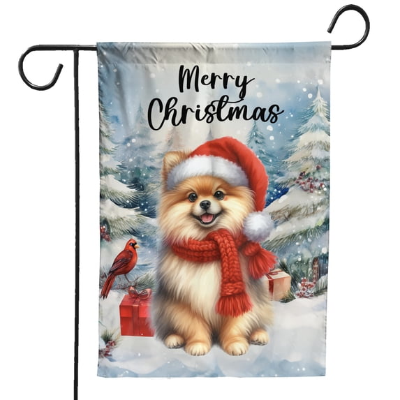 Merry Christmas Pomeranian Enjoys Woofmas Winter Xmas Holiday Garden Flag 12x18in Double Sided Pom Dog Lover Gifts Outdoor Decor - 02022