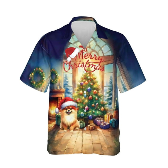 Merry Christmas Pomeranian Santa Hat Xmas Tree Winter Holiday Hawaiian Shirt Breathable Summer Unisex Merch Pom Dog Lover Gifts - 01013