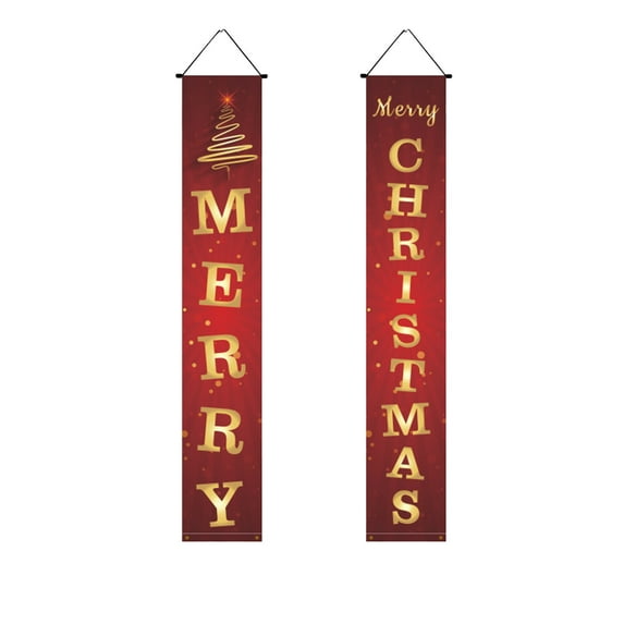 Merry Christmas Porch Banner Sign, 11.8"x70.87" Xmas Green Front Door Hanging Welcome Banner Flag, Holiday Party Decoration for Home Outdoor Yard Garage Wall