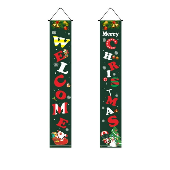 Merry Christmas Porch Banner Sign, 11.8"x70.87" Xmas Green Front Door Hanging Welcome Banner Flag, Holiday Party Decoration for Home Outdoor Yard Garage Wall