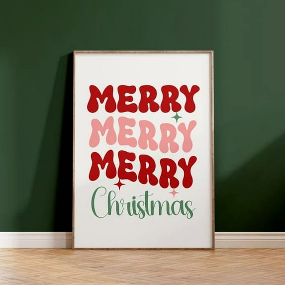 Merry Christmas Poster, Winter Holiday Wall Art, Christmas Home Decor, Minimalist Trendy Christmas Art, Typography Poster, Cute Winter Print- Wall Art Print, 24x36 UNFRAMED