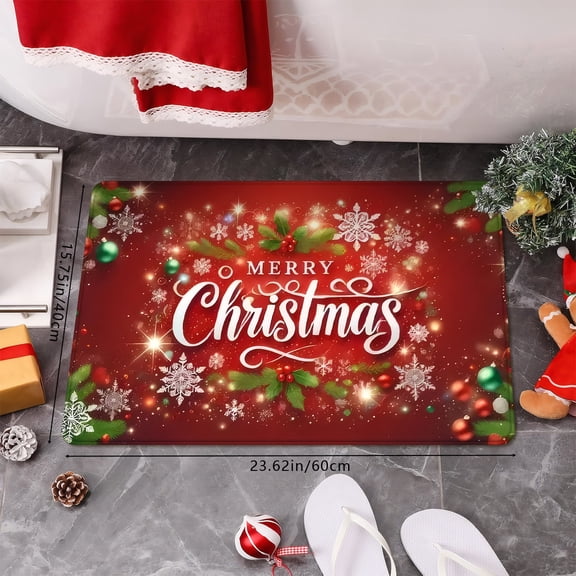 Merry Christmas Printed Christmas Bathroom Mat Carpet, Christmas Absorbent Non-Slip Mat