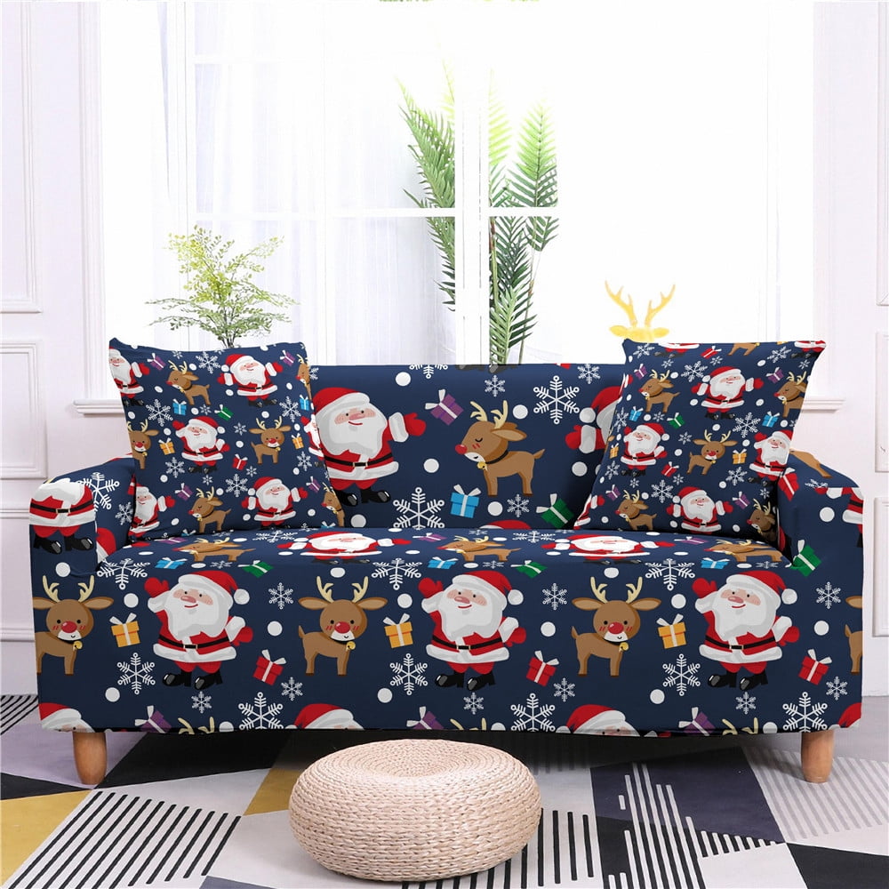 Merry Christmas Printed Sofa Cover, Elk Santa Claus Snowman printing