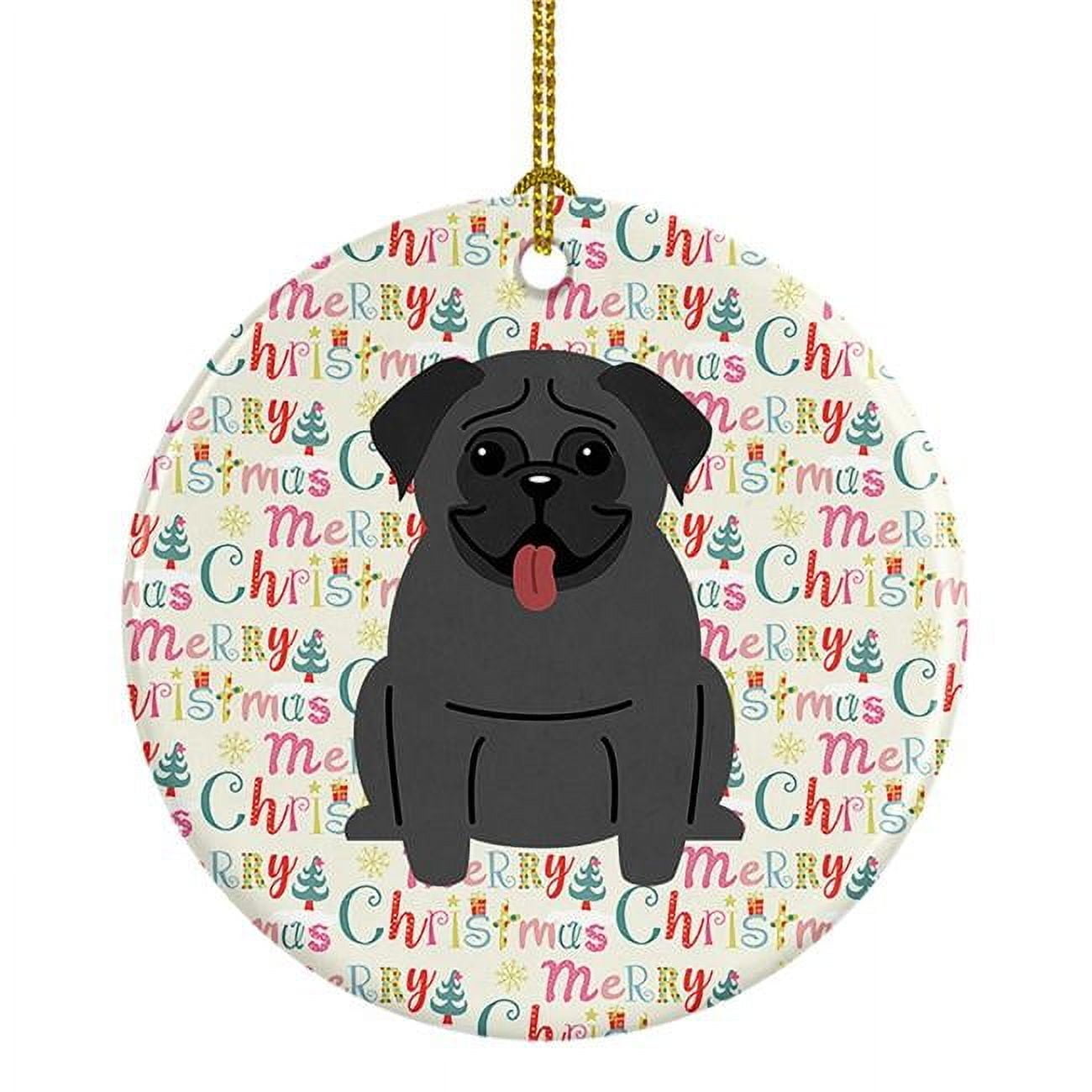 Merry Christmas Pug Black Ceramic Ornament 2.8 in x 2.8 in