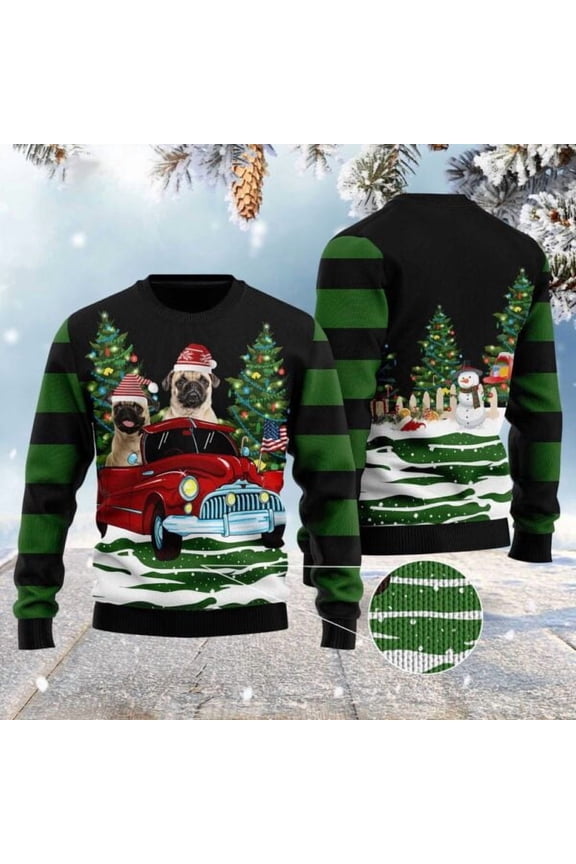 Merry Christmas Pug Christmas Sweater, Dog Christmas Sweater, Dog Sweaters
