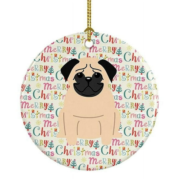 Merry Christmas Pug Fawn Ceramic Ornament 2.8 in x 2.8 in
