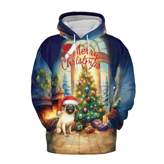 Merry Christmas Pug Santa Hat Xmas Tree Winter Holiday All Over Print 3D Hoodie Unisex Merch Hoodies Dog Lover Gifts - 01013