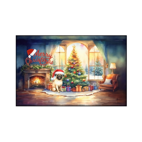 Merry Christmas Pug Santa Hat Xmas Tree Winter Holiday Indoor Rug Dog Lover Gifts Carpet Living Bed Room Sofa Home Decor - 01013