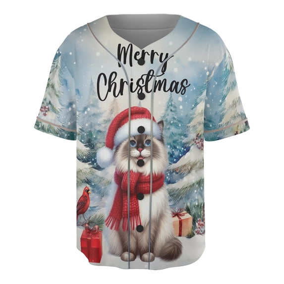 Merry Christmas Ragdoll Enjoys Catmas Winter Xmas Holiday All Over Print 3D Baseball Shirt Cat Lover Kitten Owner Gifts Idea Softball Sport - 02022