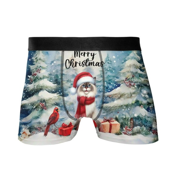 Merry Christmas Ragdoll Enjoys Catmas Winter Xmas Holiday All Over Print Boxer Briefs Underwear for Men Dad Cat Lover Kitten Owner Gifts Idea - 02022