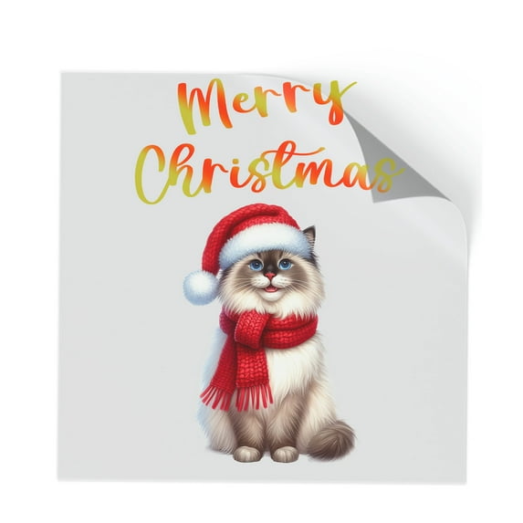 Merry Christmas Ragdoll Enjoys Catmas Winter Xmas Holiday Cutout Transfer Sticker Cat Lover Kitten Owner Gifts Idea Transparent Decal Art Decor - 02022