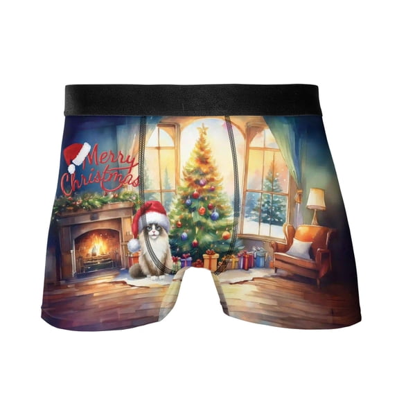 Merry Christmas Ragdoll Santa Hat Xmas Tree Winter Holiday All Over Print Boxer Briefs Underwear for Men Dad Cat Lover Kitten Owner Gifts Idea - 01013