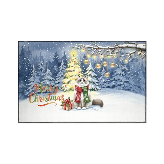 Merry Christmas Ragdoll Snowy Winter with Tree Decorations Indoor Rug Cat Lover Kitten Owner Gifts Idea Carpet Living Bed Room Sofa Home Decor - 12020