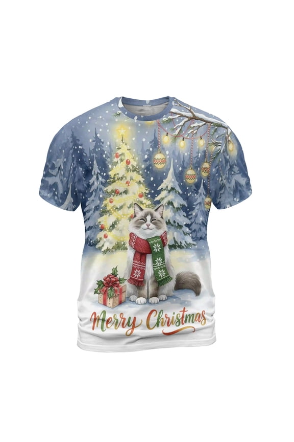 Merry Christmas Ragdoll Snowy Winter with Tree Decorations All Over Print 3D Shirt Unisex Merch Cat Lover Kitten Owner Gifts Idea - 12020