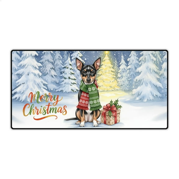 Merry Christmas Rat Terrier Snowy Winter with Gifts Tree Decorations Desk Mat Full Keyboard Mouse Pad Ratty Dog Lover Large Mousepad - 12020