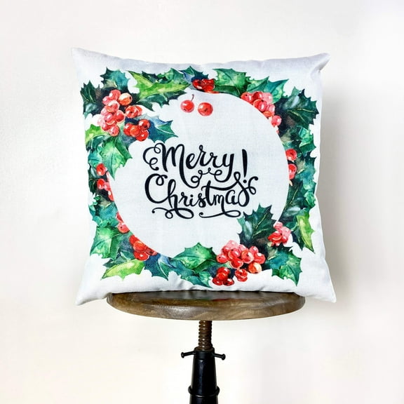 Merry Christmas | Red Berry Wreath | Pillow Cover | Christmas Pillowcases | Christmas Decor | Throw Pillow | Christmas tree | Christmas Gifts