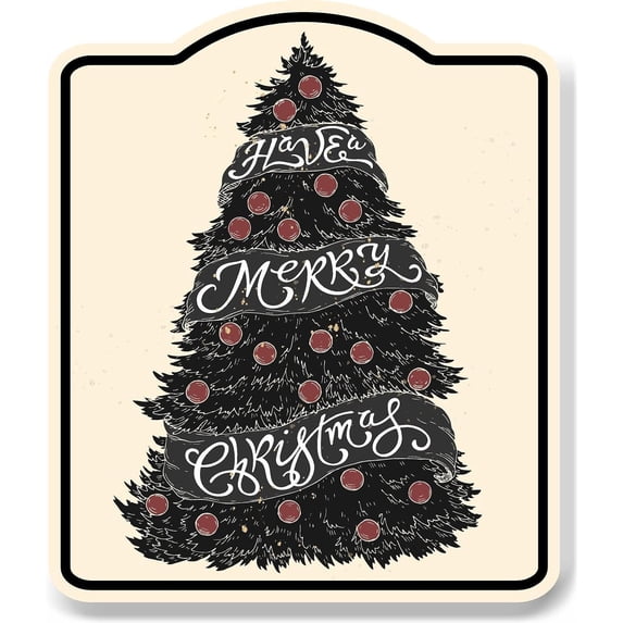 Merry Christmas Red Black Tree Vintage Aluminum Composite Sign 15''x18''