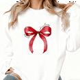 thumbnail image 1 of Merry Christmas Red Bow Graphic Tee T-Shirt Print Top Commuting Round-neck long-sleeved White S-3XL, 1 of 5