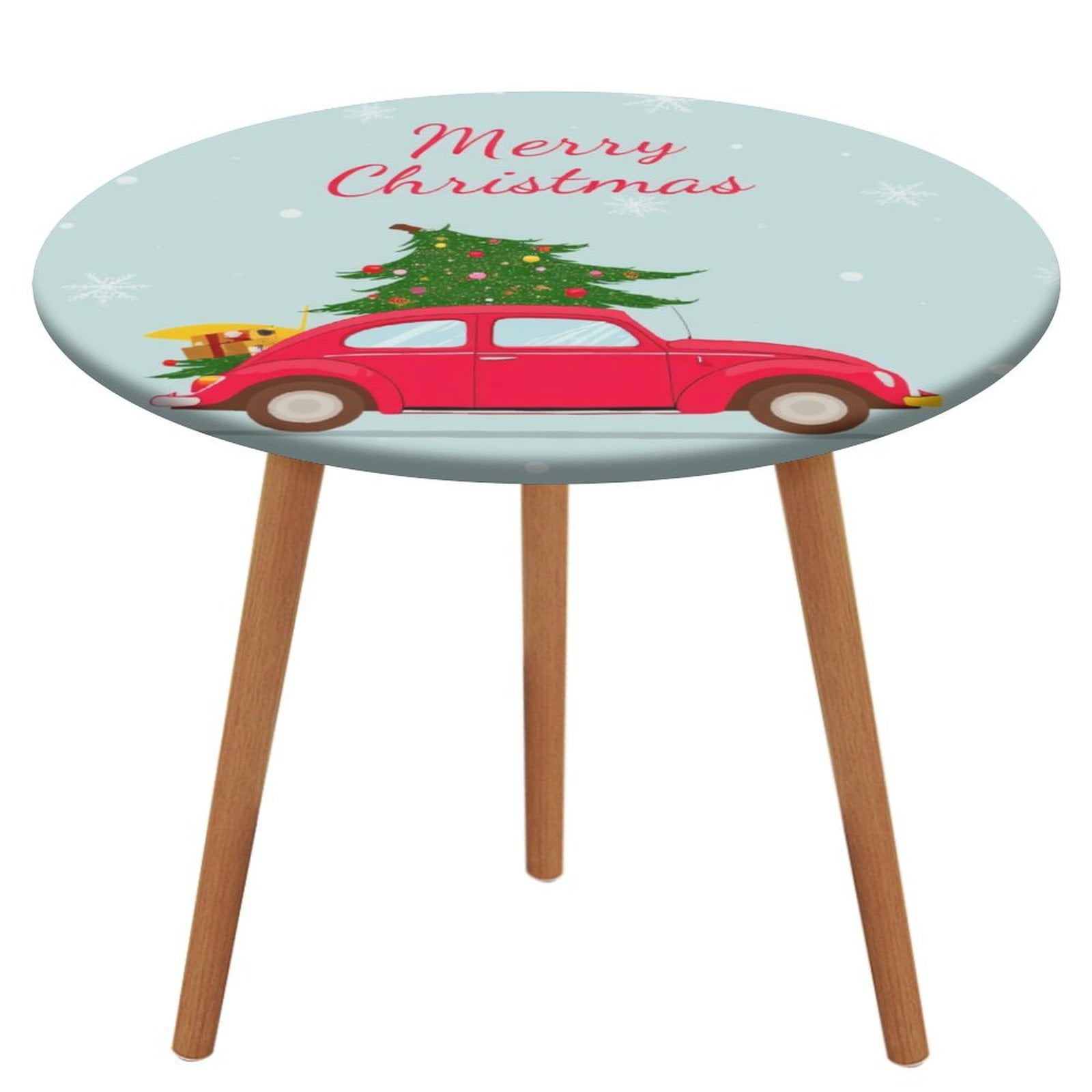 Red Car Pine Tree Sleigh Repeat Christmas Tablecloth
