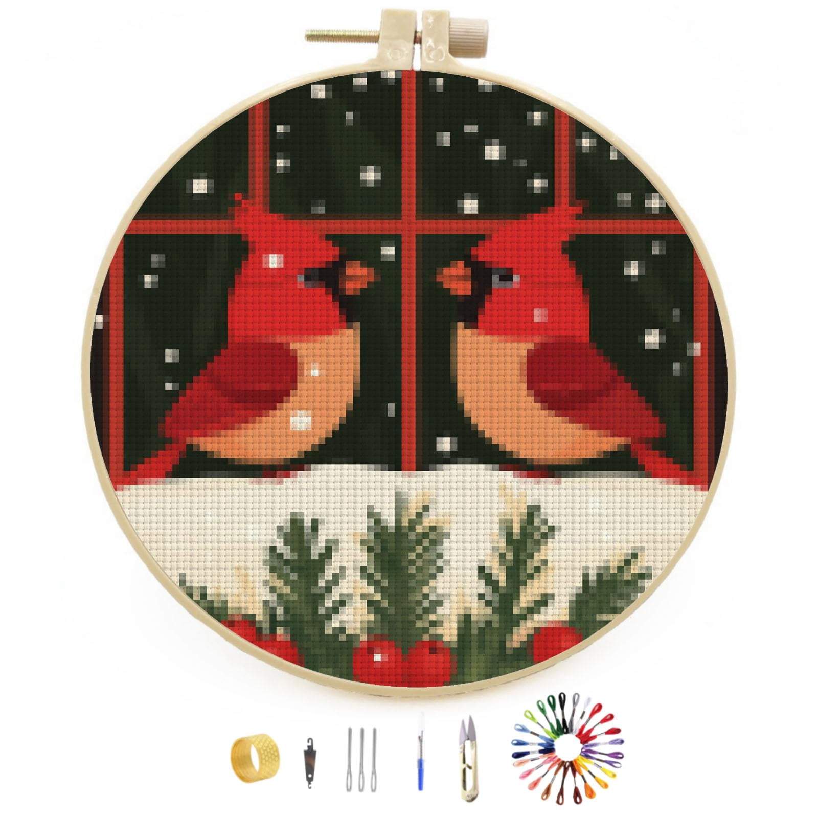 Hen Cross Stitch Kit For Beginners - Preprinted 11CT Stamped Canvas With Threads & Needles Included
